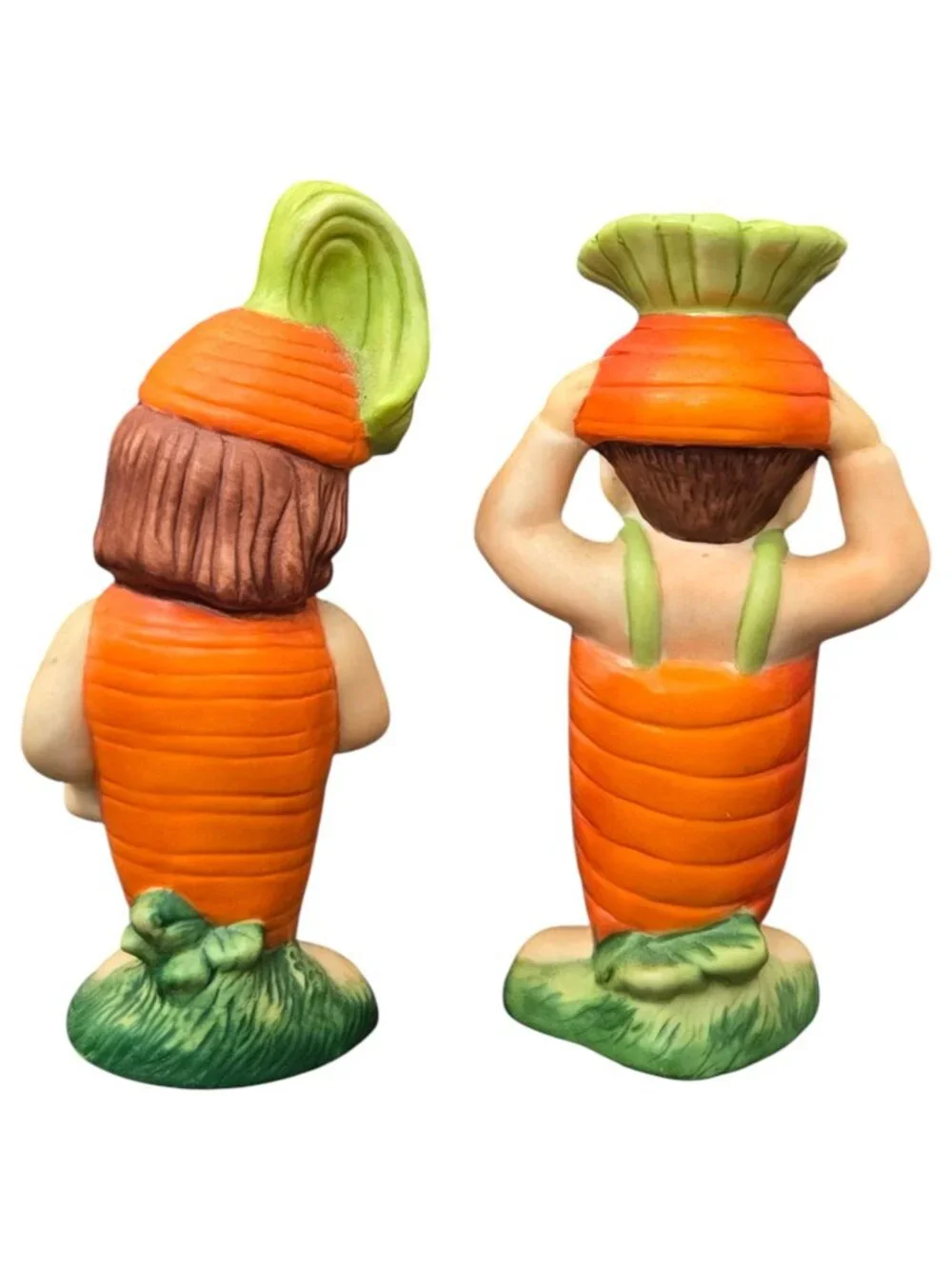 Carrot Salt & Pepper Shaker Set Kids Couple Kitsch Franklin Mint Vintage 1991